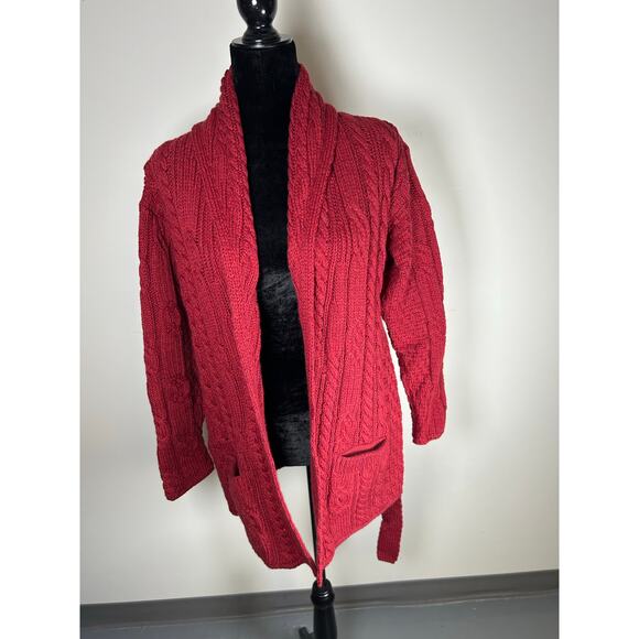 Carraig Donn Made in Ireland 100% Merino Wool Red Cardigan Size Small - Picture 1 of 11